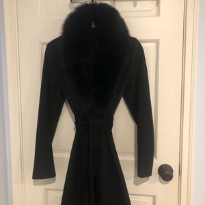 Fox Fur Trim Black Coat Size 0